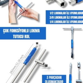 Çok Fonksiyonlu Lokma Tutucu T Kol 1/4 3/8 1/2