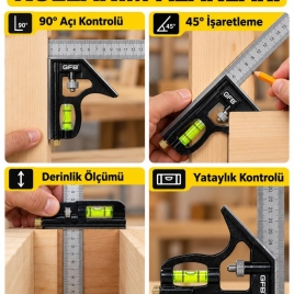 GFB 300 mm Ayarlanabilir Su Terazili Gönye 